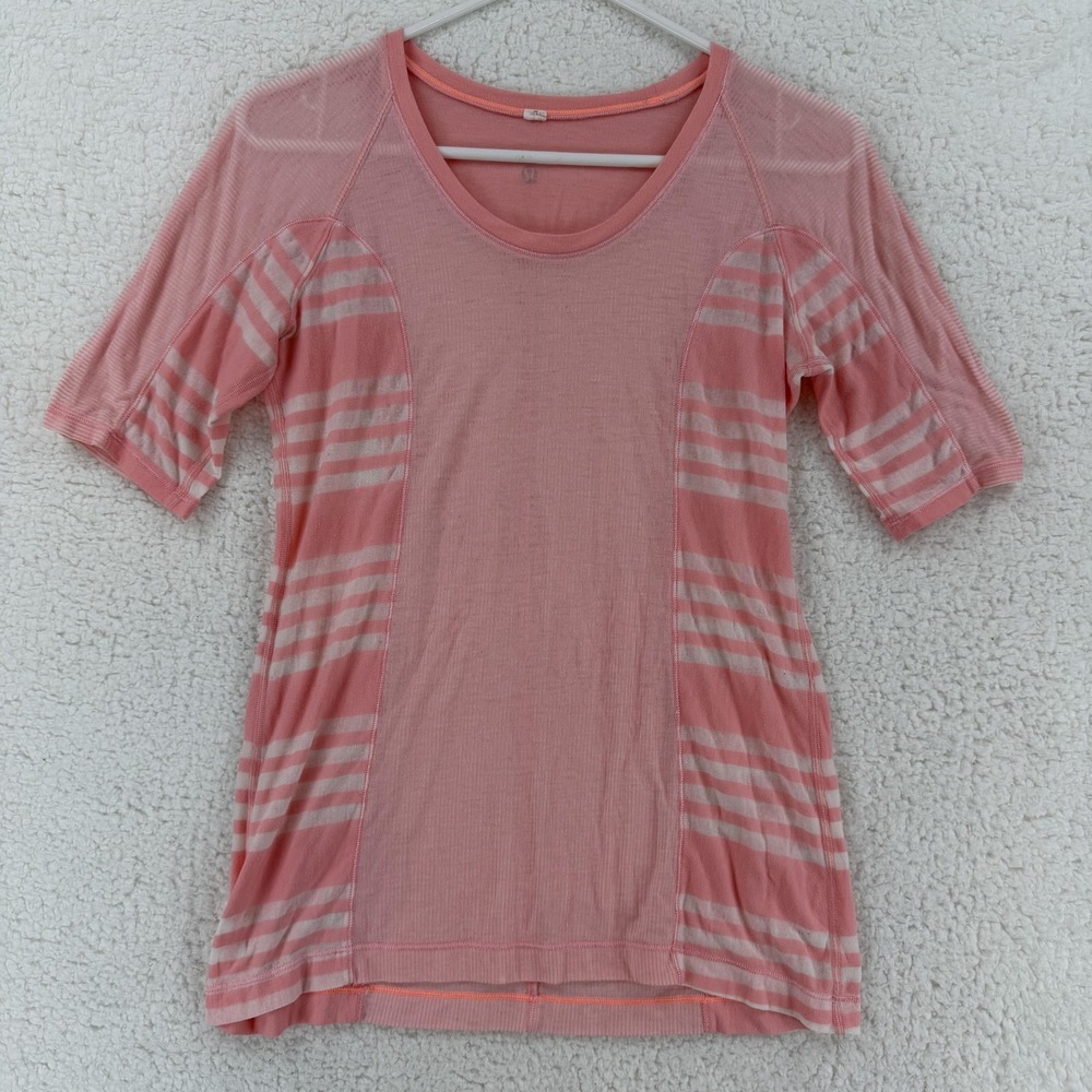 Lululemon‎ Swiftly Tech Shirt Womens Small Pink Stripe Short Sleeve Running Top
